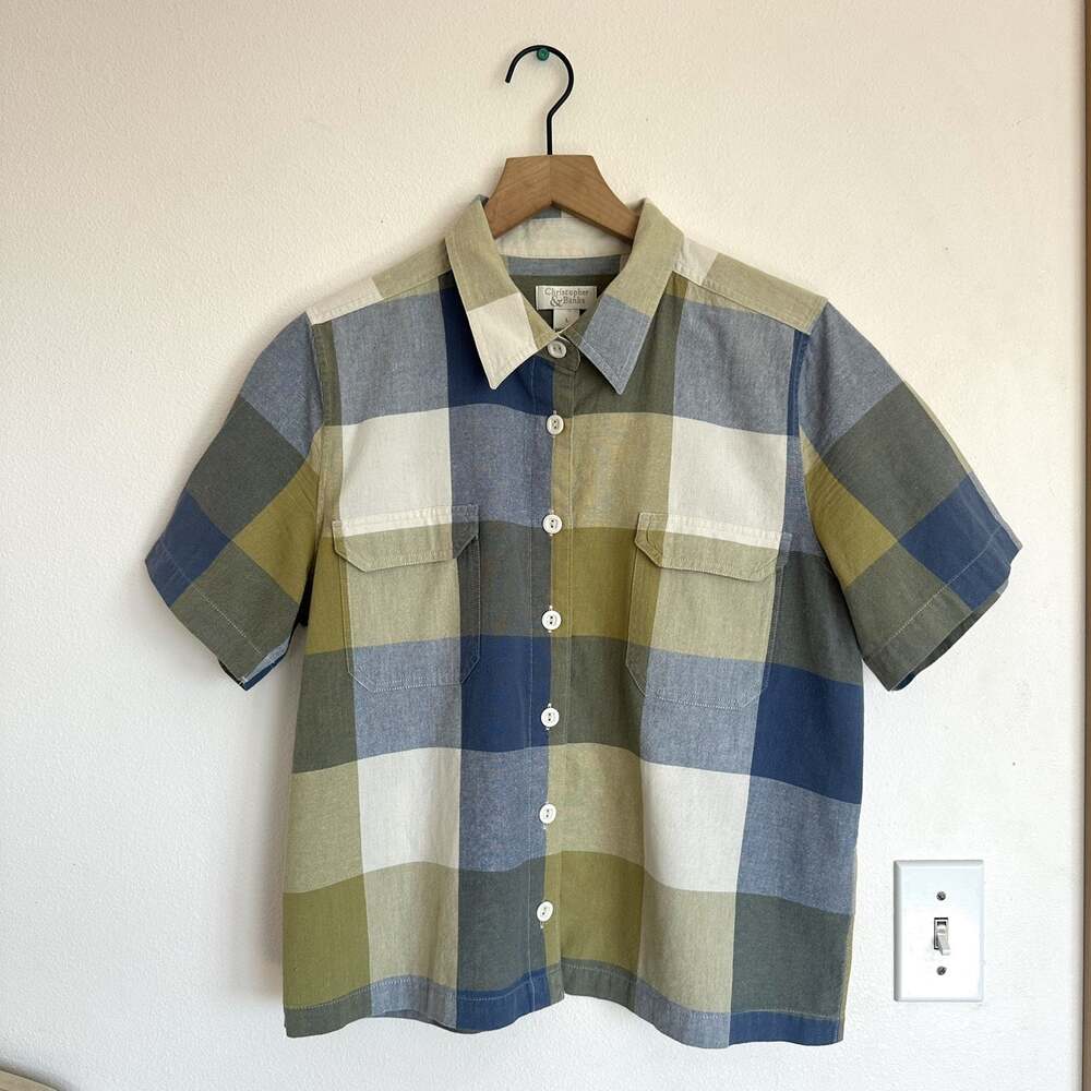 Vintage 90s 100% Cotton Checked Plaid Button Up L Christopher & Banks Cottage